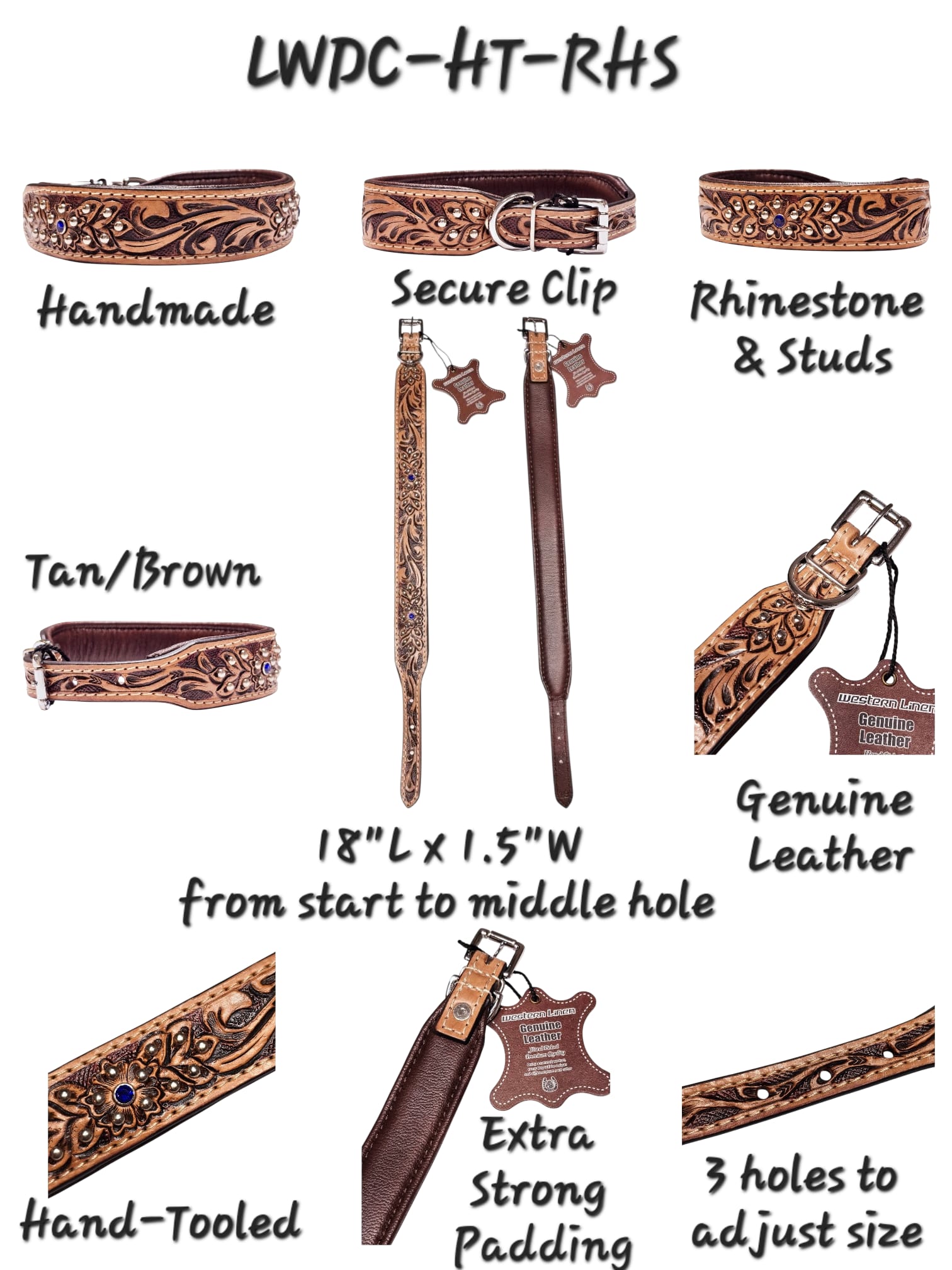 Handmade Leather Dog Collars - 18" L x 1.5" W