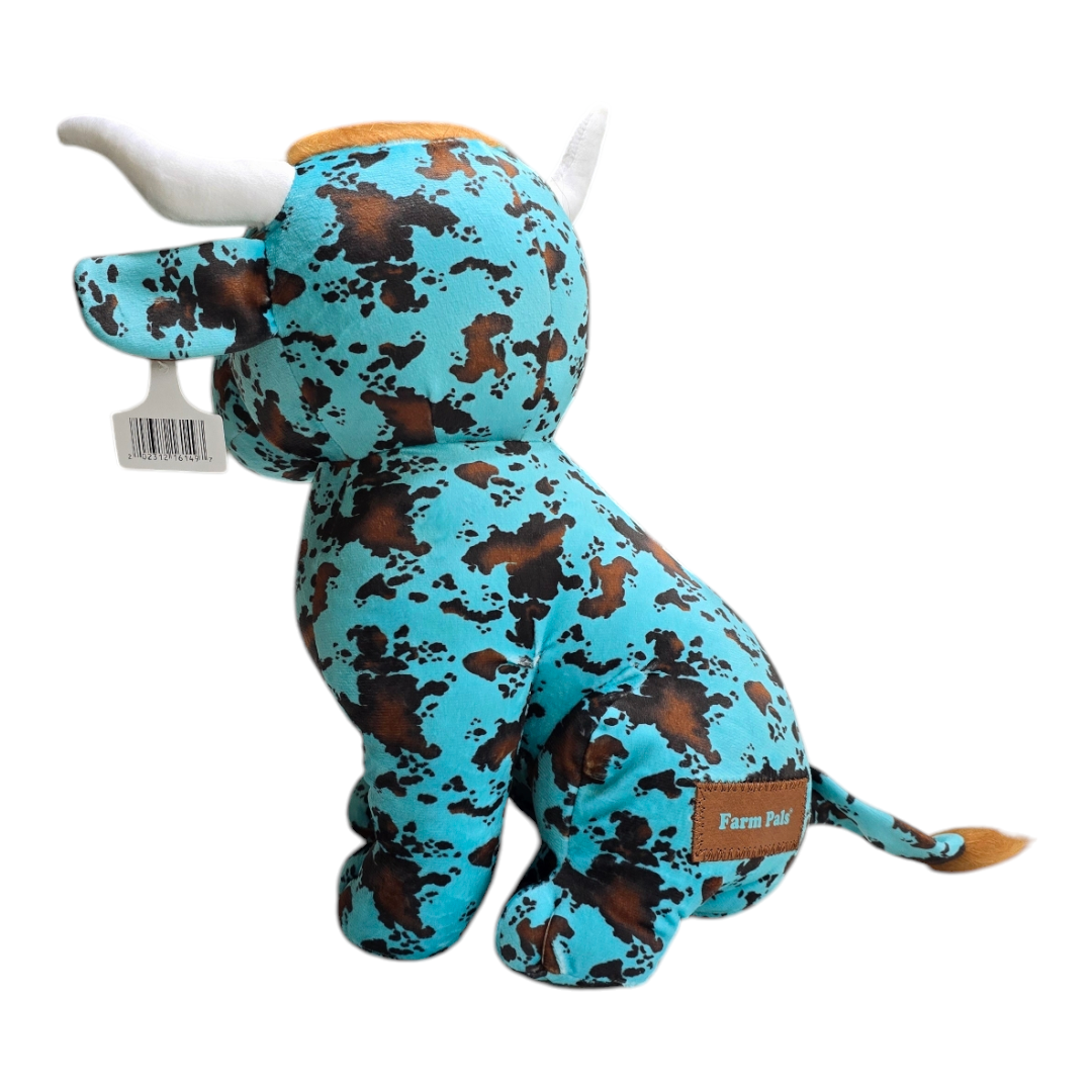 Sitting Highland Cow - Turquoise - Stuffed Farm Animal Plushies - Medium