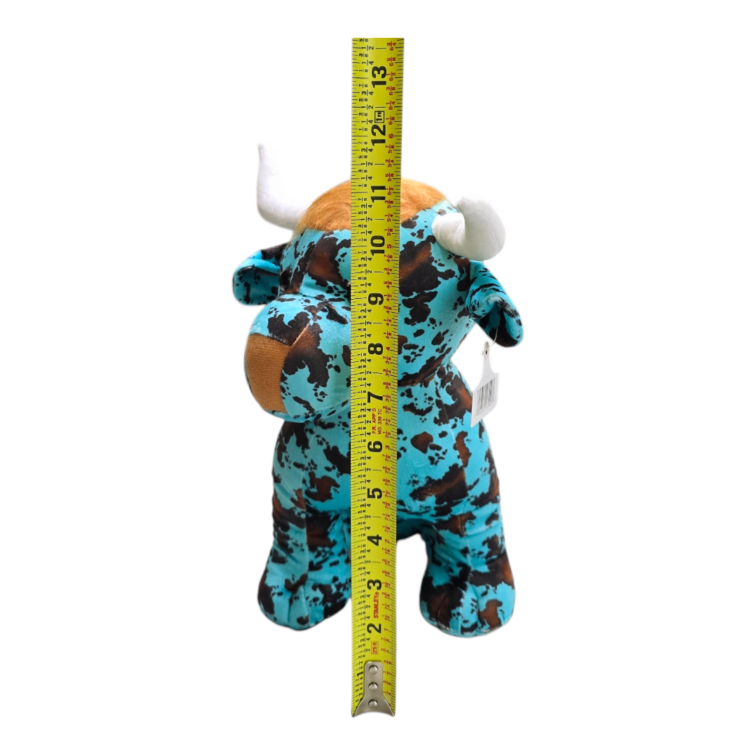 Sitting Highland Cow - Turquoise - Stuffed Farm Animal Plushies - Medium