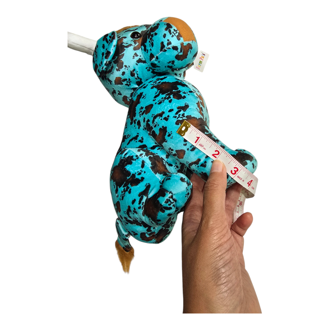 Sitting Highland Cow - Turquoise - Stuffed Farm Animal Plushies - Medium