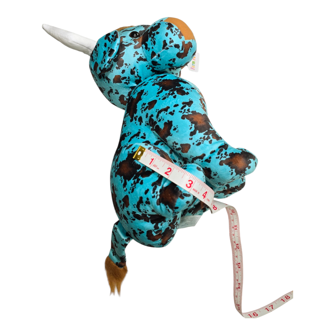 Sitting Highland Cow - Turquoise - Stuffed Farm Animal Plushies - Medium