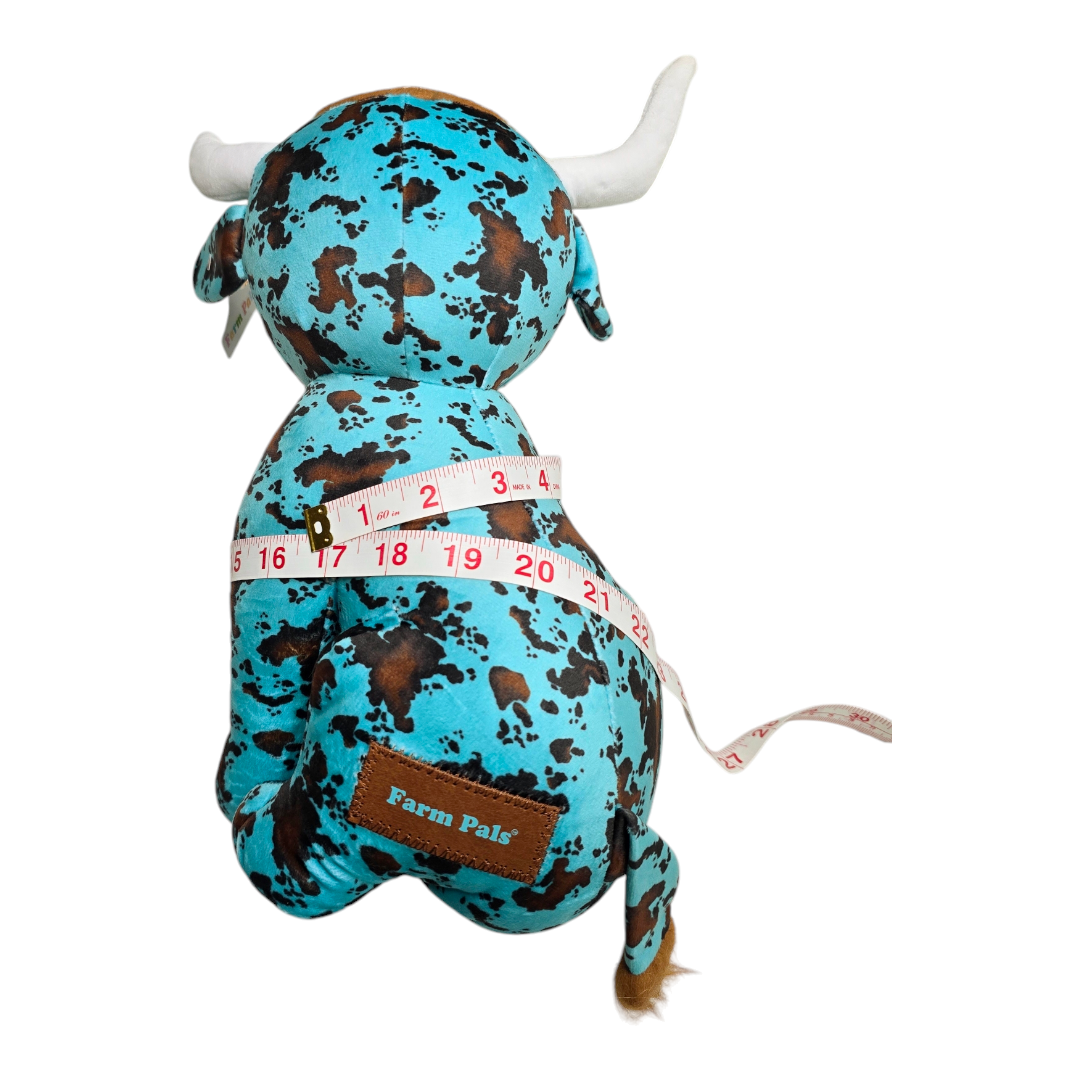 Sitting Highland Cow - Turquoise - Stuffed Farm Animal Plushies - Medium