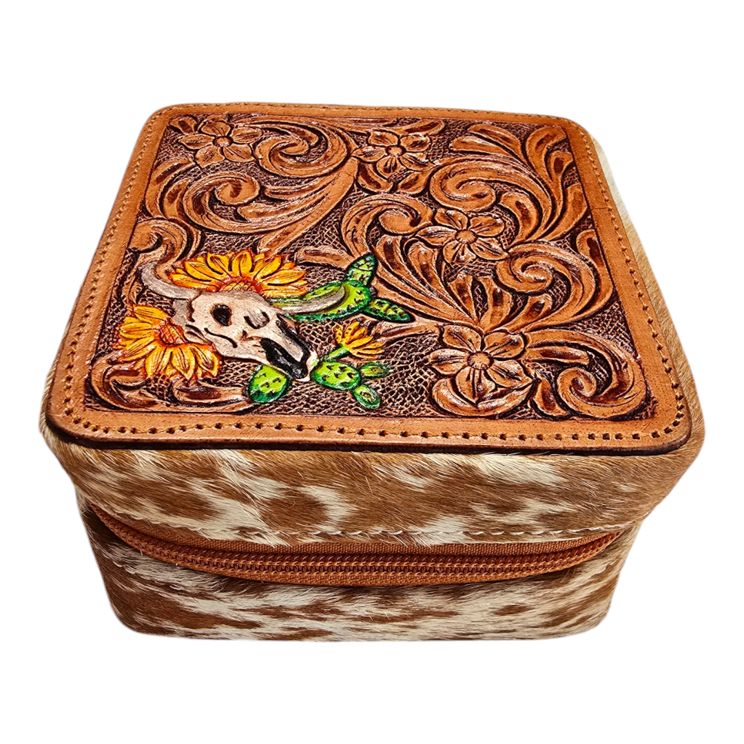 Cowhide and Hand-Tool Leather Jewelry Box