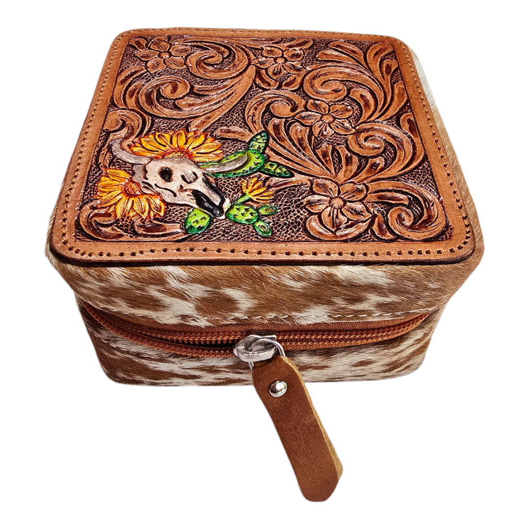 Cowhide and Hand-Tool Leather Jewelry Box