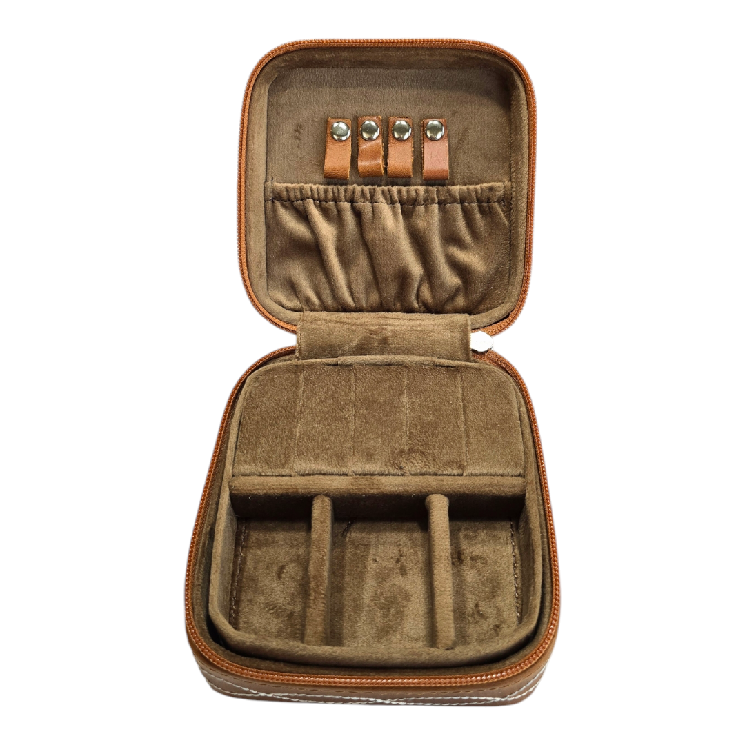 Hand-Tool Genuine Leather Jewelry Box with Turquoise Leaves Design