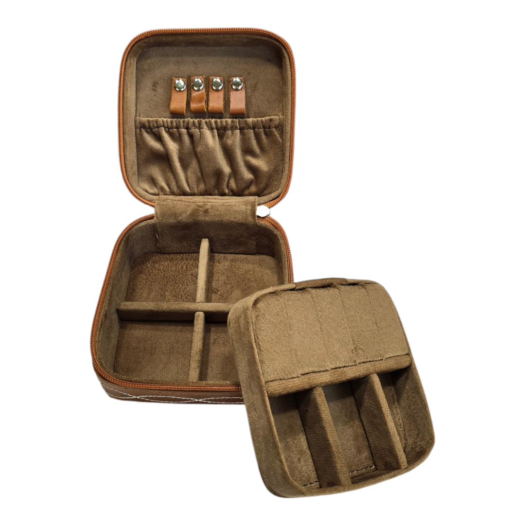 Hand-Tool Genuine Leather Jewelry Box with Turquoise Leaves Design