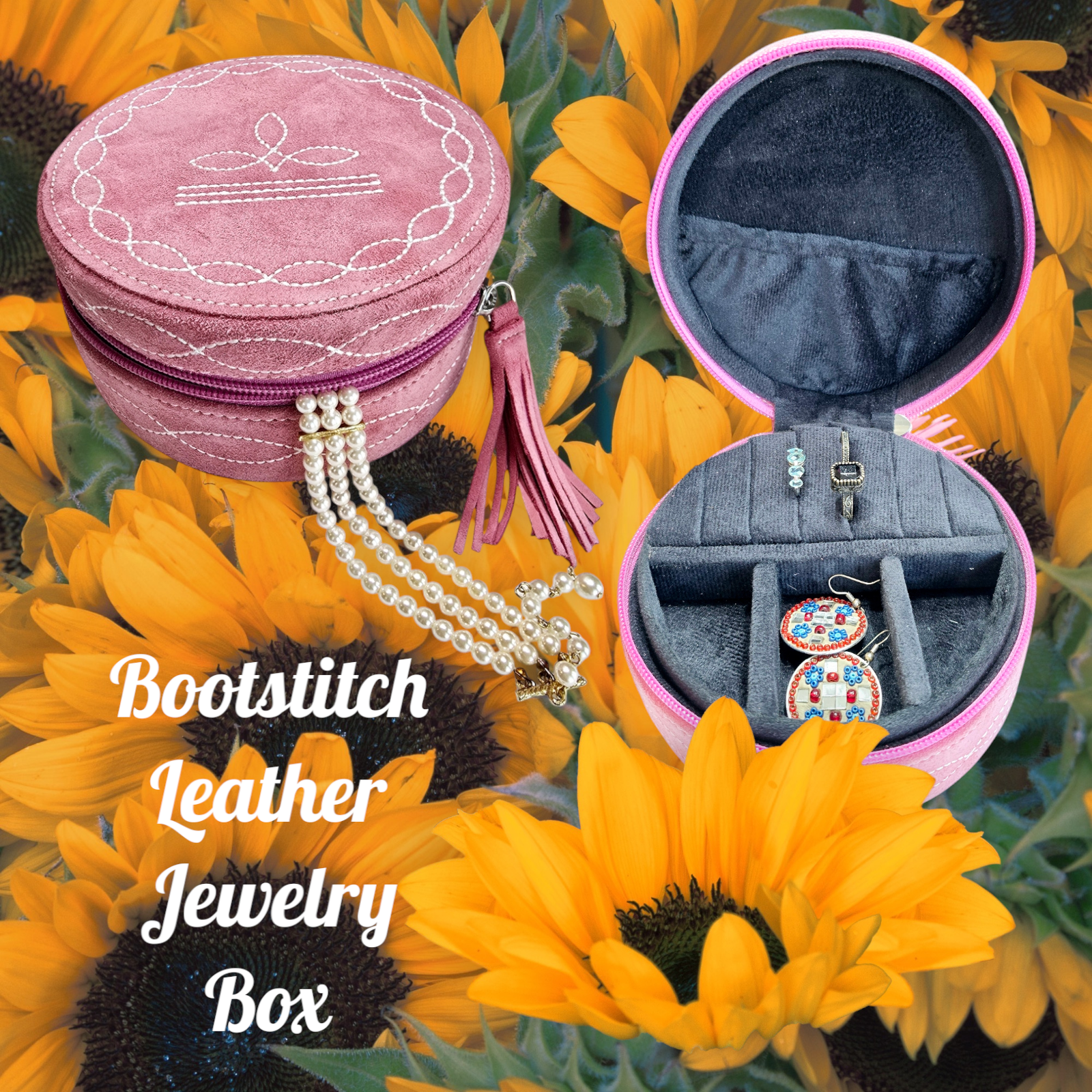 Genuine Leather Jewelry Box with Boot-Stitch Design