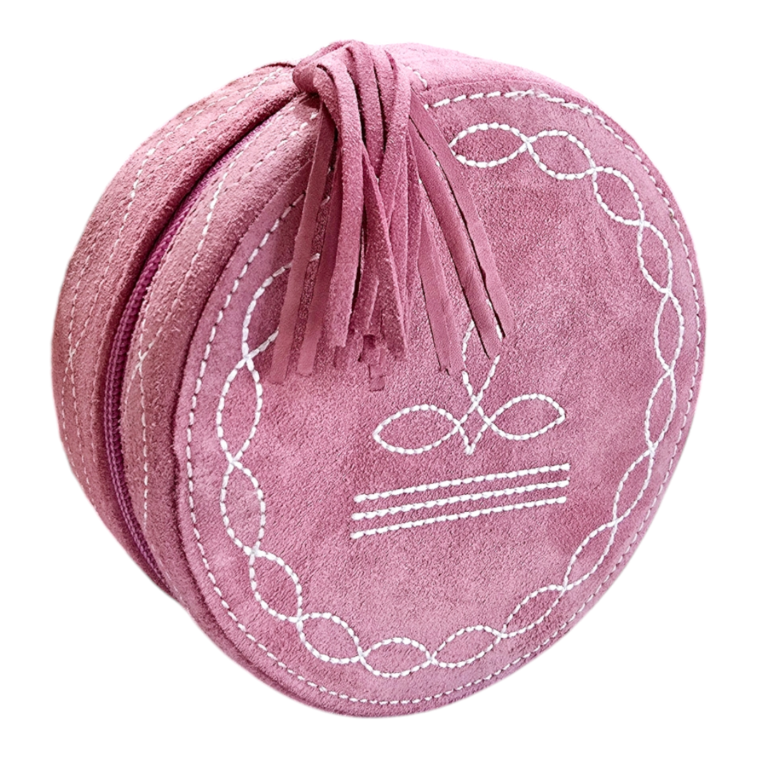 Genuine Leather Jewelry Box with Boot-Stitch Design