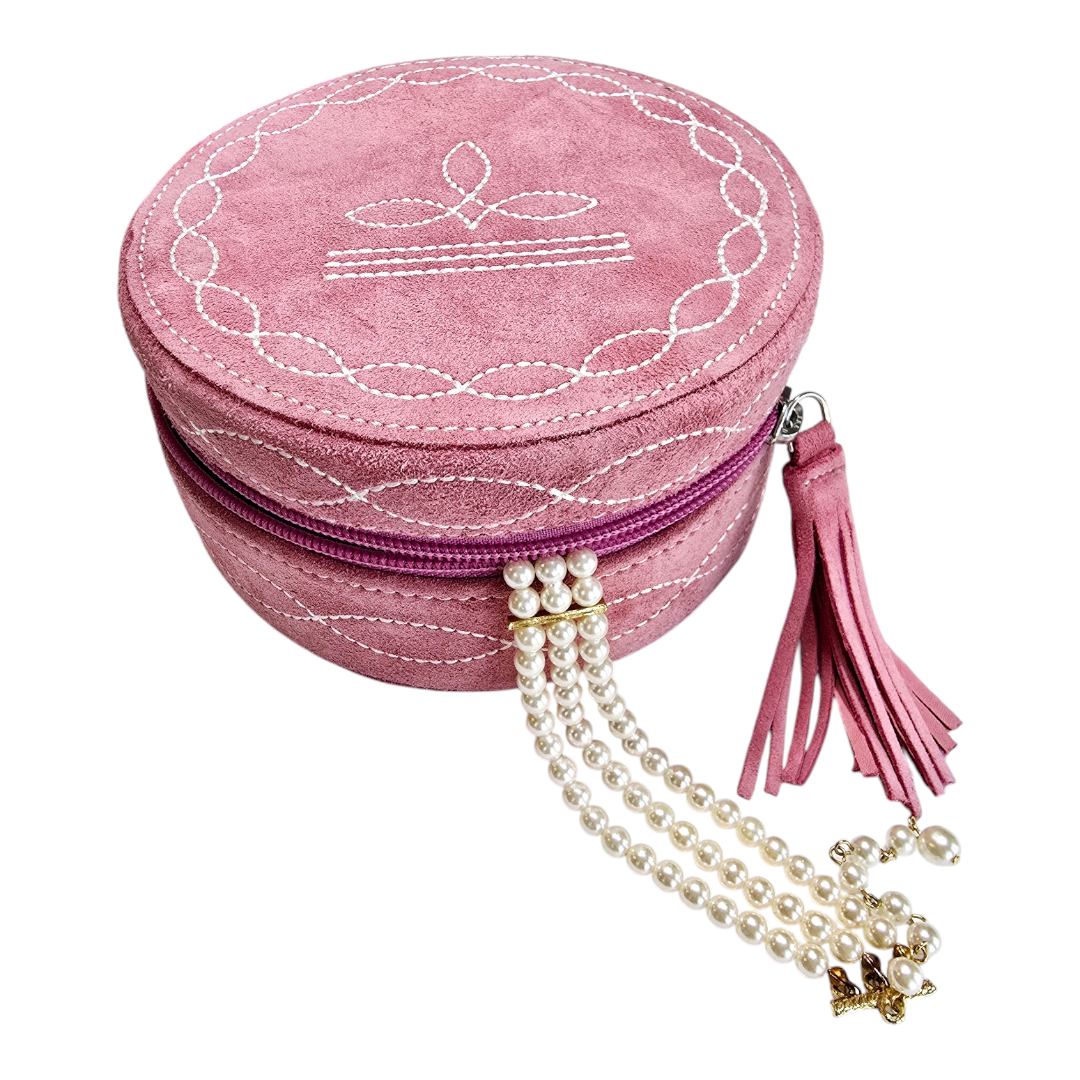 Genuine Leather Jewelry Box with Boot-Stitch Design