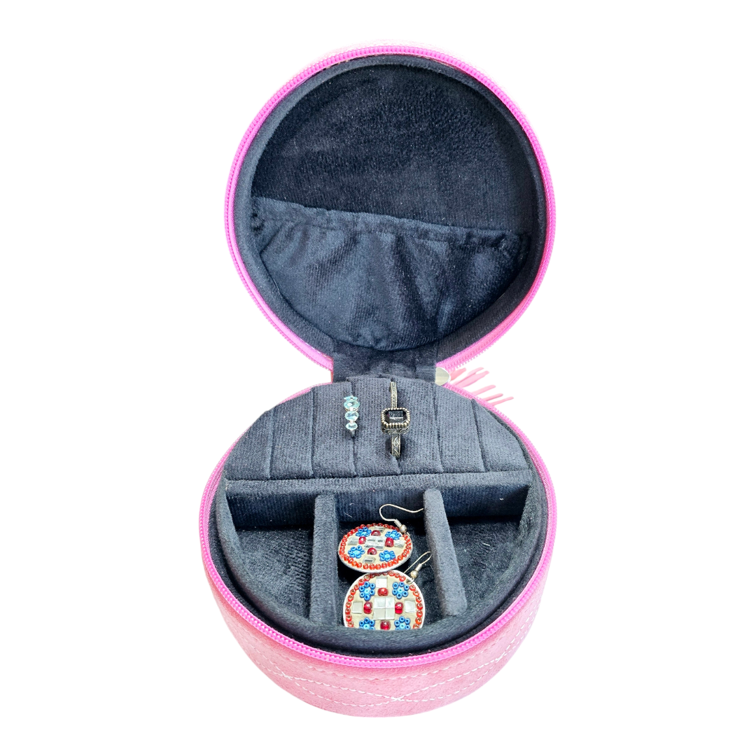 Genuine Leather Jewelry Box with Boot-Stitch Design