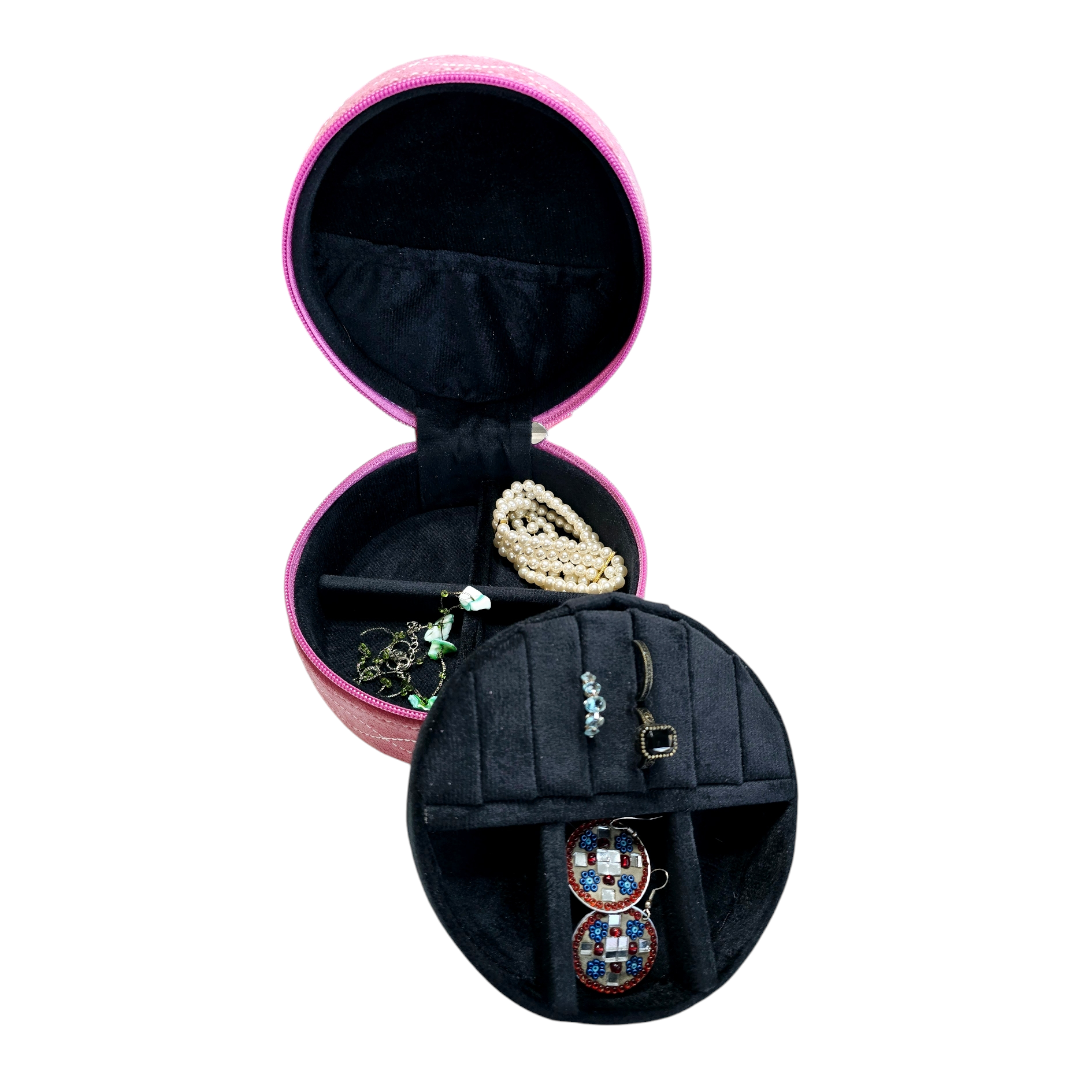 Genuine Leather Jewelry Box with Boot-Stitch Design