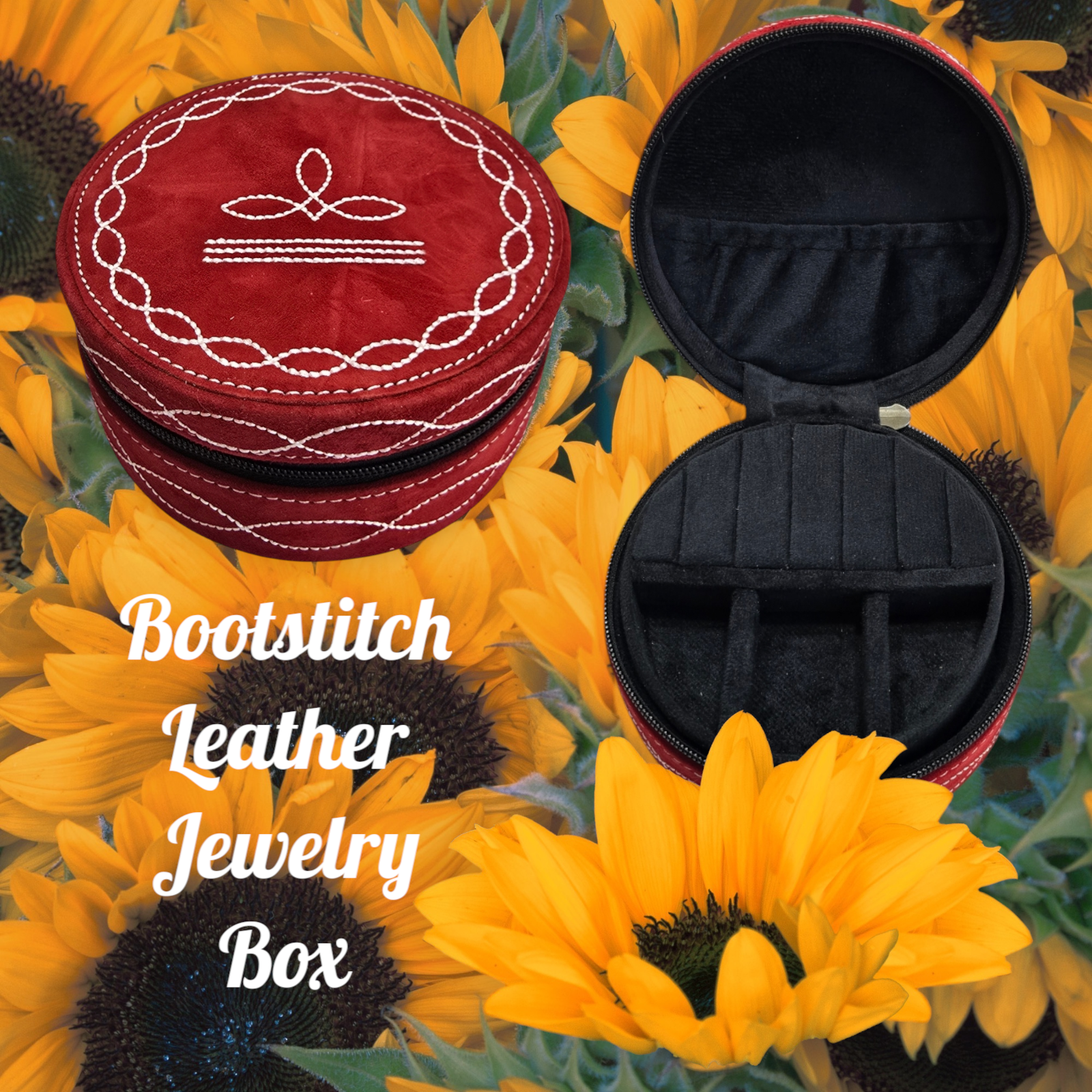 Genuine Leather Jewelry Box with Boot-Stitch Design