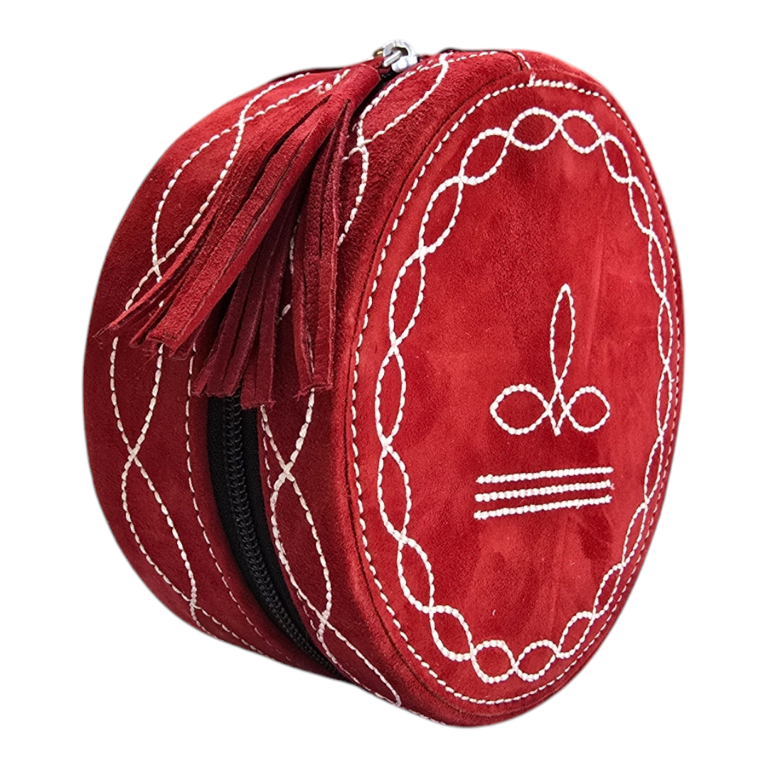 Genuine Leather Jewelry Box with Boot-Stitch Design