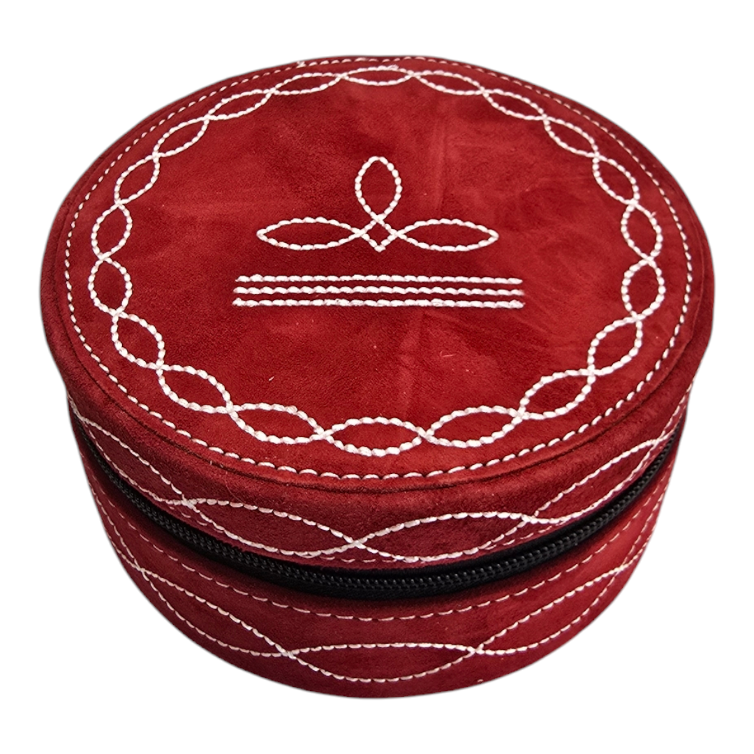 Genuine Leather Jewelry Box with Boot-Stitch Design