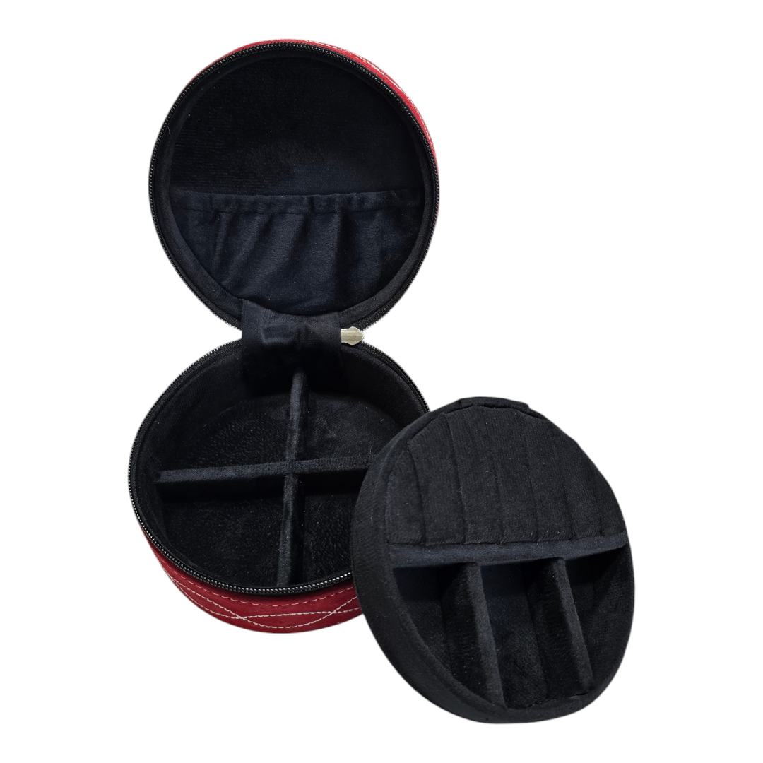 Genuine Leather Jewelry Box with Boot-Stitch Design