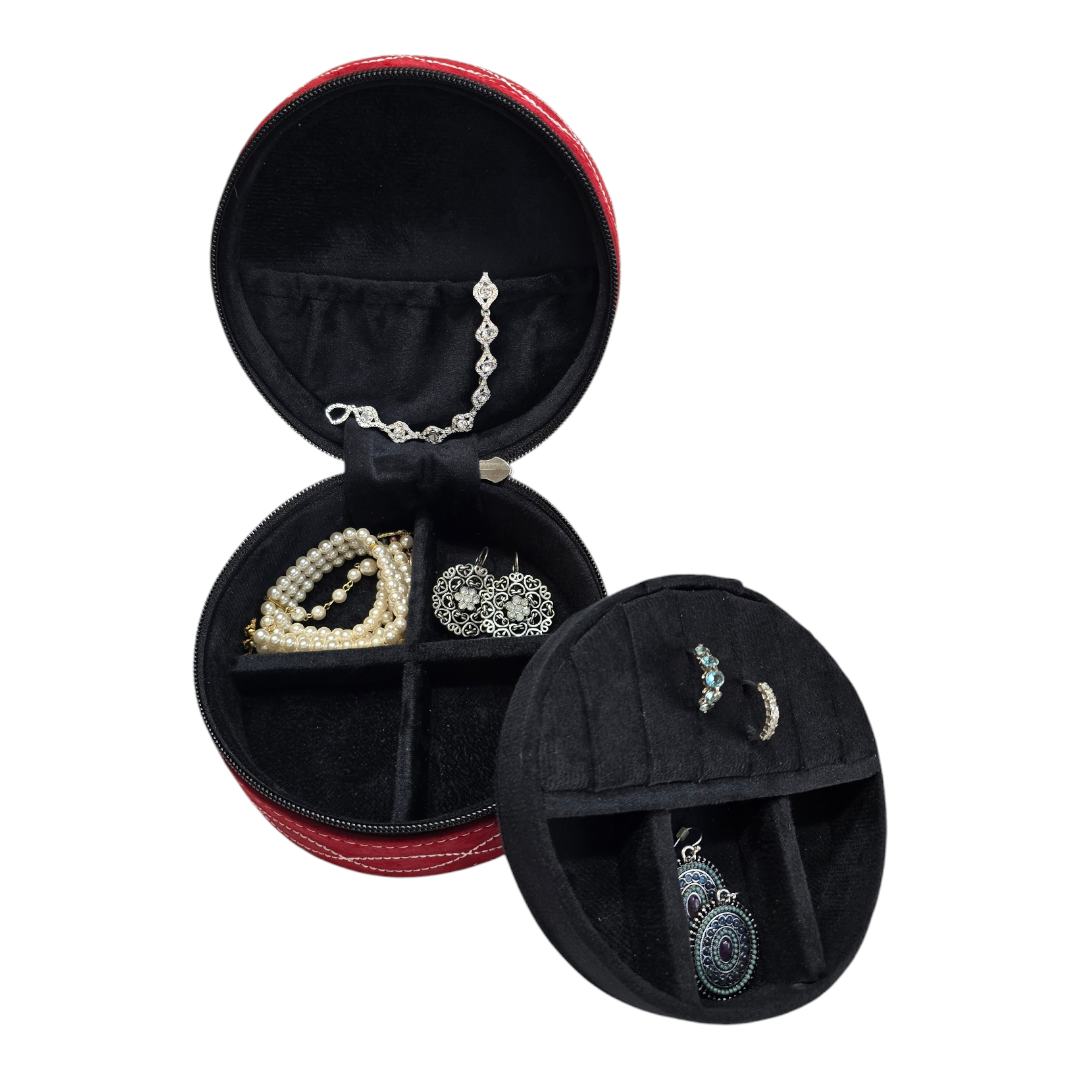 Genuine Leather Jewelry Box with Boot-Stitch Design