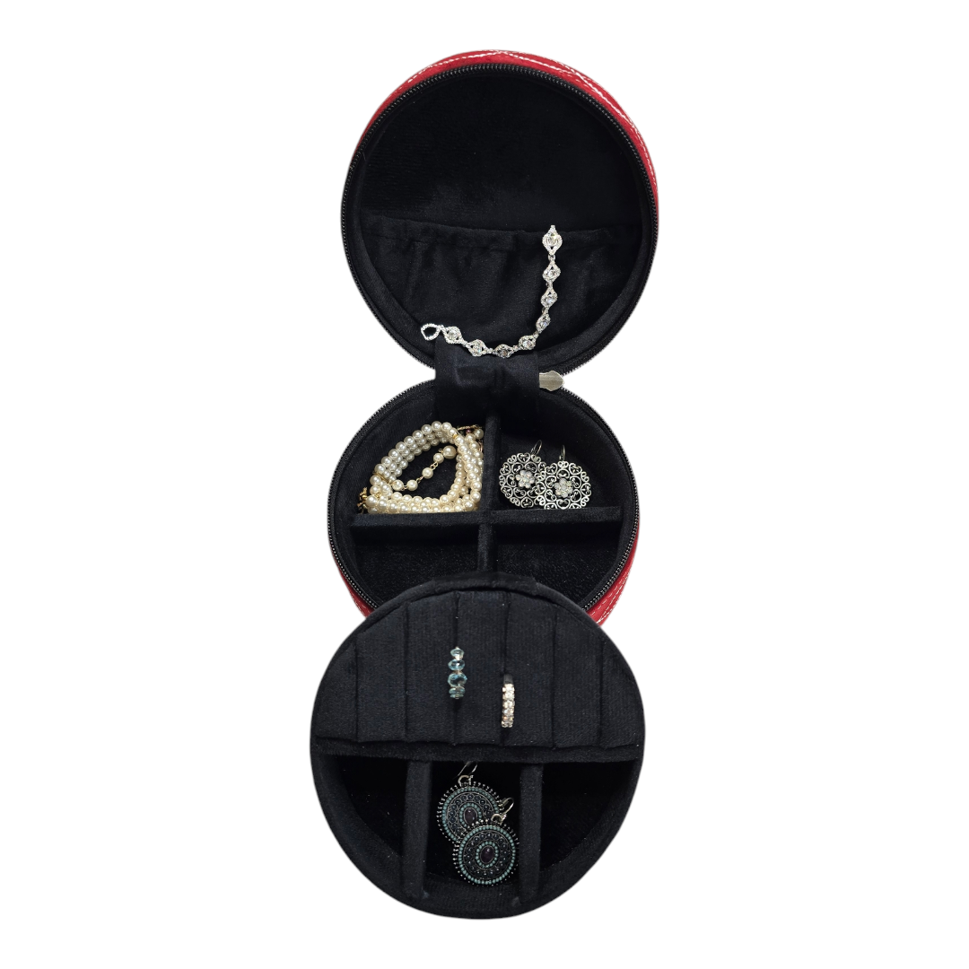 Genuine Leather Jewelry Box with Boot-Stitch Design