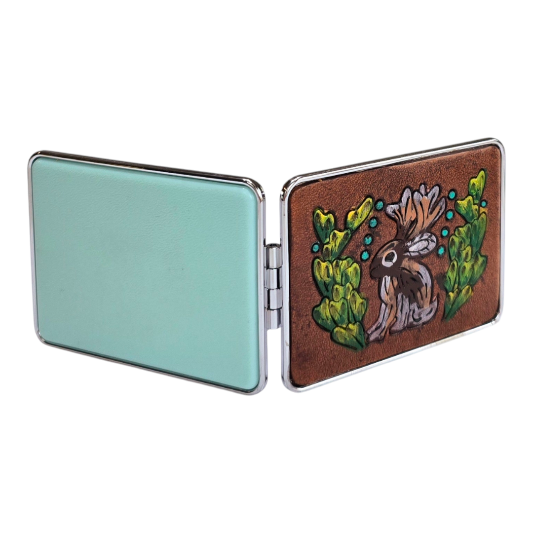 Mini Handheld Purse Mirror with Decorative Leather Design On Outside