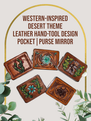 Mini Handheld Purse Mirror with Decorative Leather Design On Outside