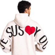 🔥 God’s Love Overcomes Patchwork Hoodie – JESUS ❤️YOU - OATMEAL | Viral Faith-Based Streetwear