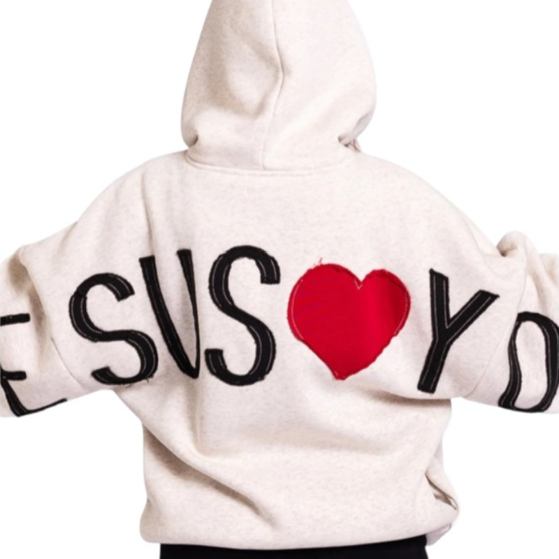 🔥 God’s Love Overcomes Patchwork Hoodie – JESUS ❤️YOU - OATMEAL | Viral Faith-Based Streetwear