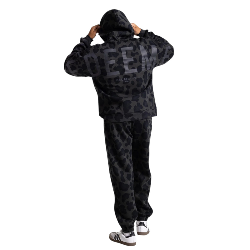 🔥 God’s Love Overcomes Animal Printed Hoodie – REDEEMED - BLACK | Viral Faith-Based Streetwear