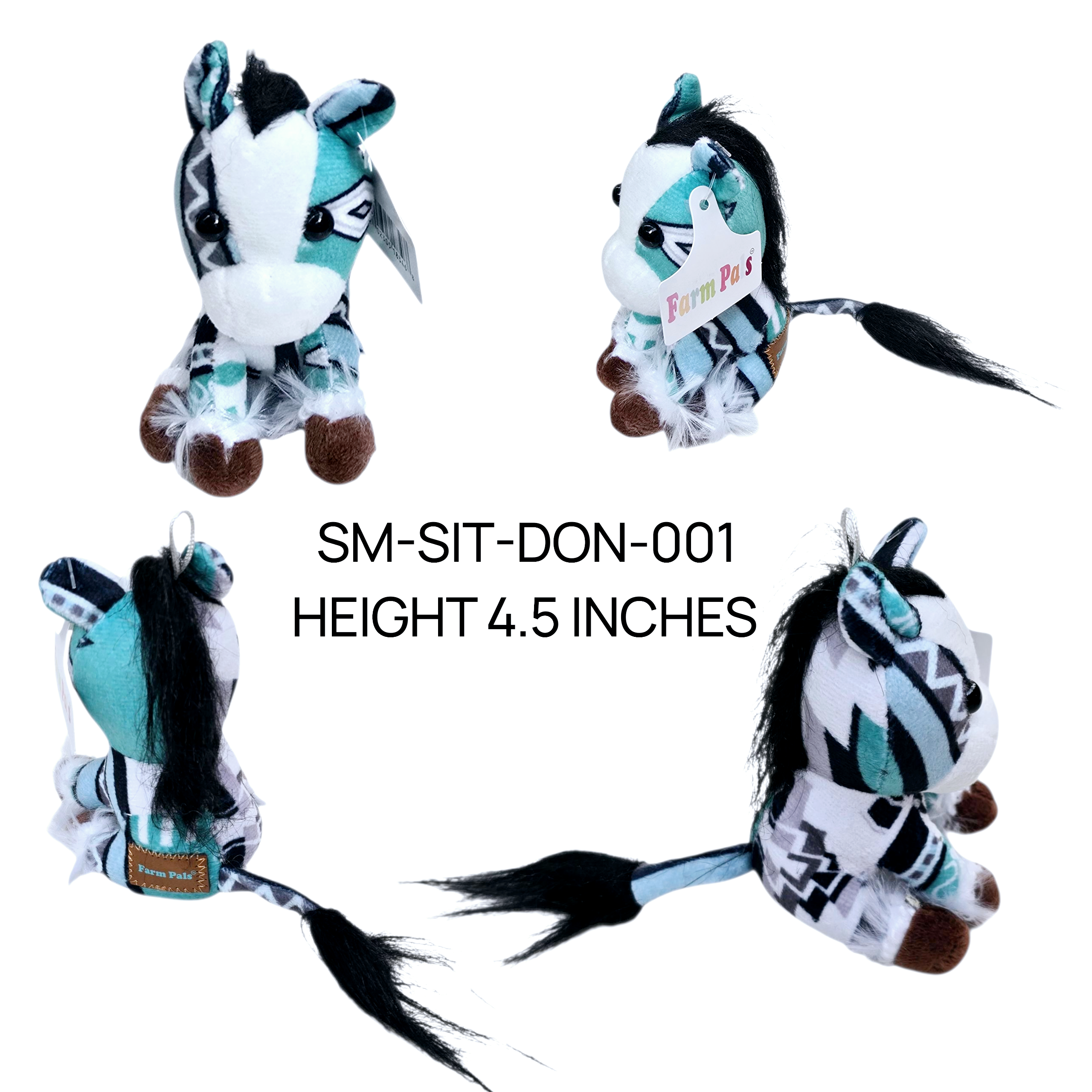 Sitting Donkey - Multi - Stuffed Farm Animal Plushies and/or Keychain - Small