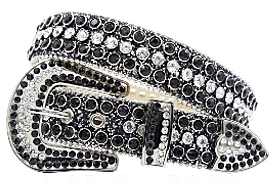 Unisex Black Glitter Rhinestone Western Belt with Clear Crystals | Cowgirl Cowboy Bling Statement Belt