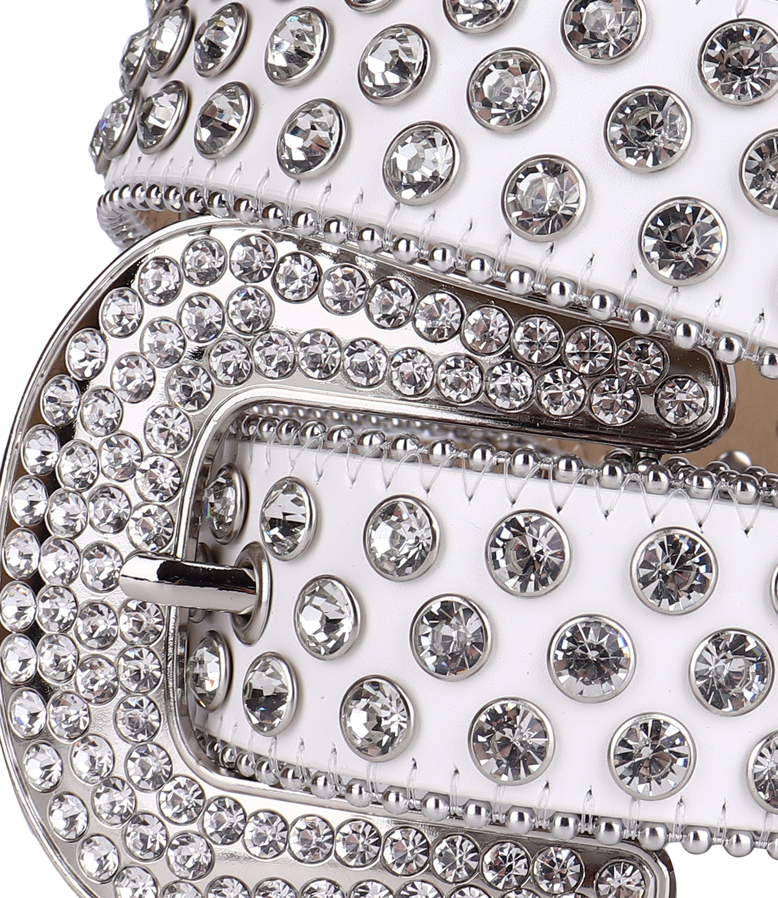 Unisex White Western Belt with Clear Rhinestones | Cowgirl Cowboy Bling Statement Belt
