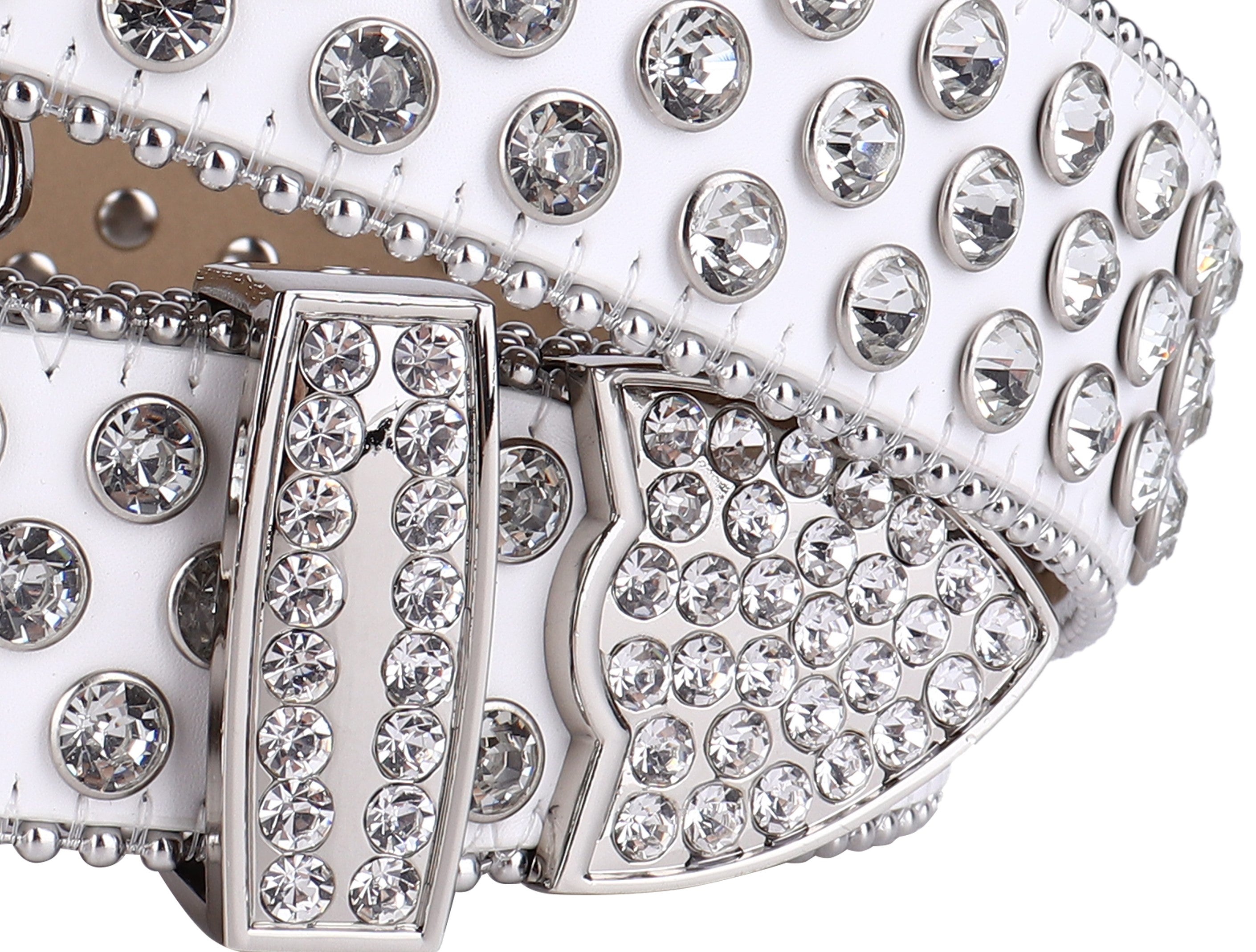 Unisex White Western Belt with Clear Rhinestones | Cowgirl Cowboy Bling Statement Belt