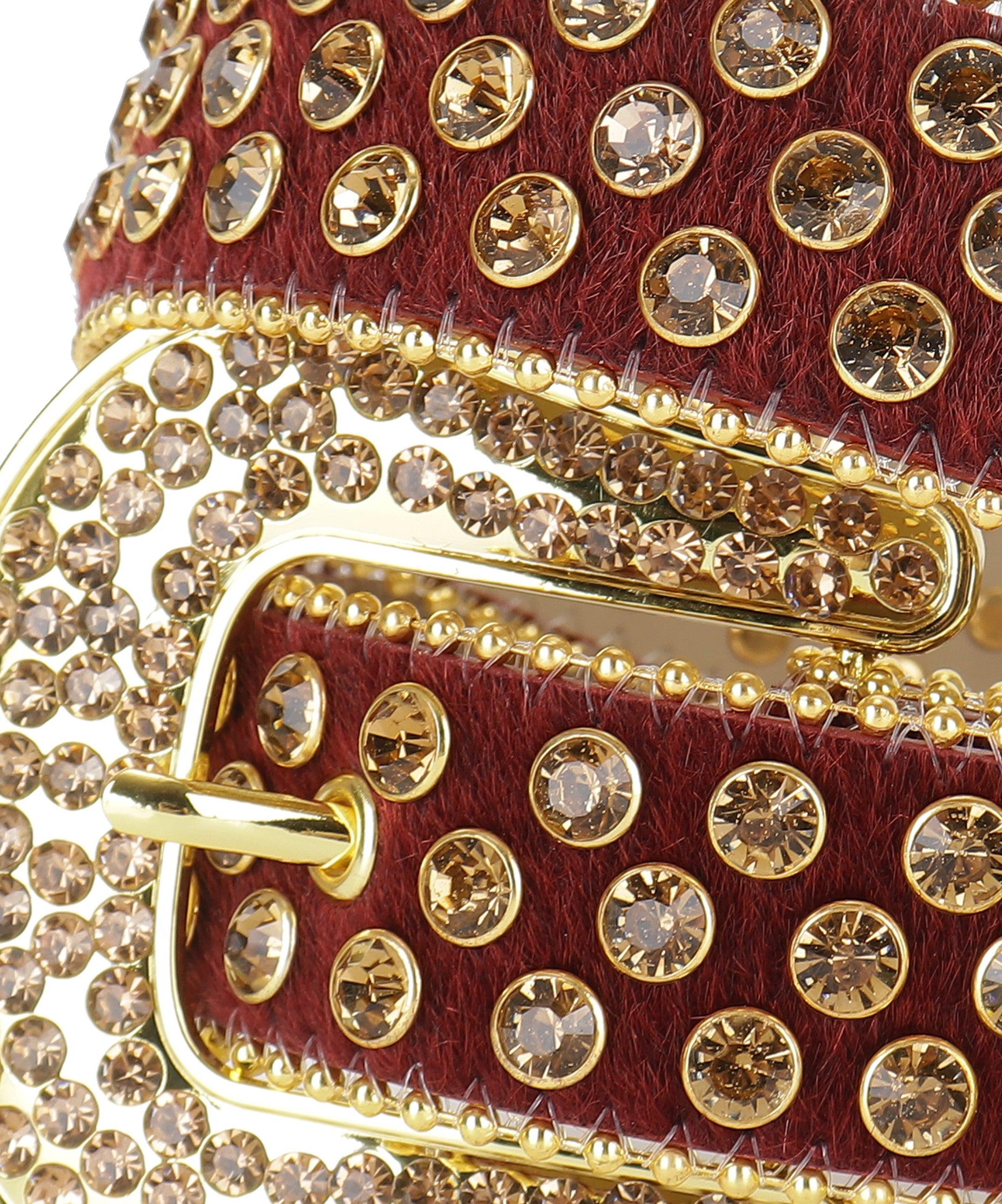 Unisex Burgundy Horsehair Western Belt with Champagne Rhinestones | Cowgirl Cowboy Bling Statement Belt
