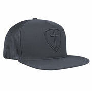 Black Cross And Shield Flat Brim Trucker Hat - SWC4907