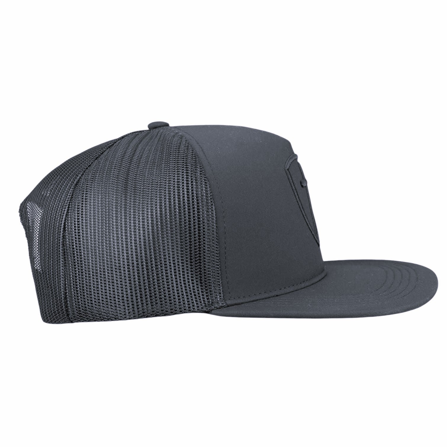 Black Cross And Shield Flat Brim Trucker Hat - SWC4907