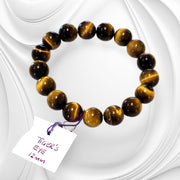 Genuine Tiger's Eye Gemstone Bracelet – 12mm Bead Stretch, Unisex Protection Jewelry