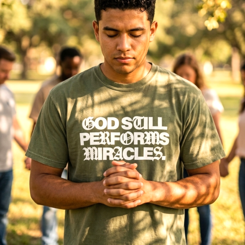 God Still Performs Miracles T-Shirt – Premium Heavyweight Christian Graphic Tee, Oversized Faith-Based Streetwear | Jesus Loves You