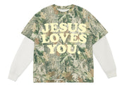 Jesus Loves You Vintage Wood Camo and White Long Sleeve Oversized Unisex T-Shirt 7.5 Oz - Limited Edition
