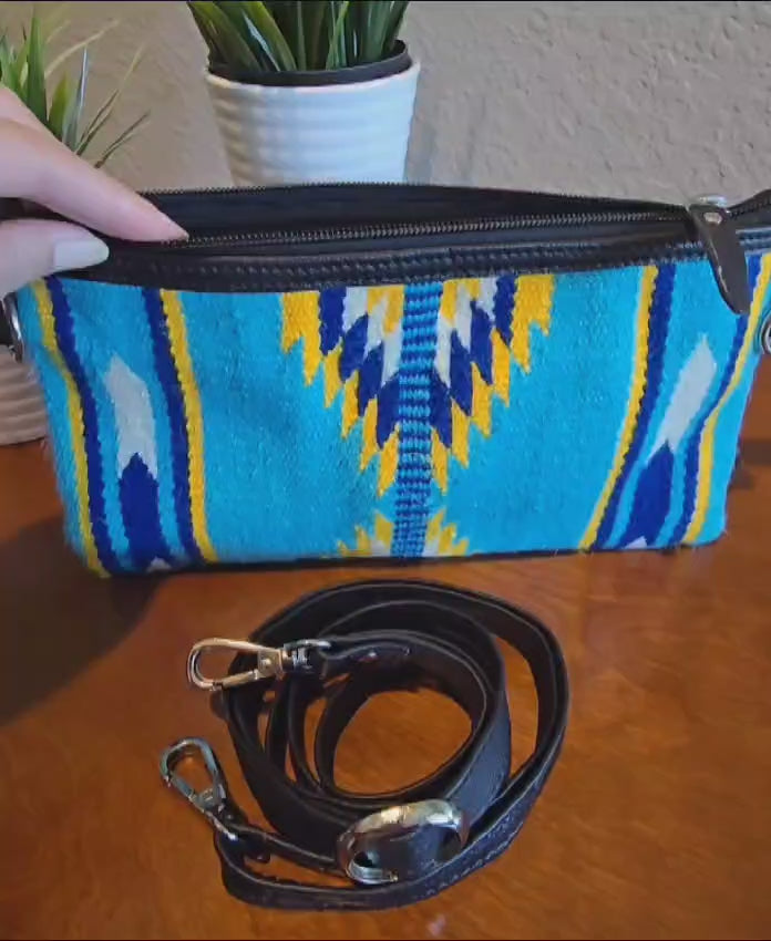 Load video: Womens Saddle Navajo Aztec design and Cowhide Crossbody Handbag