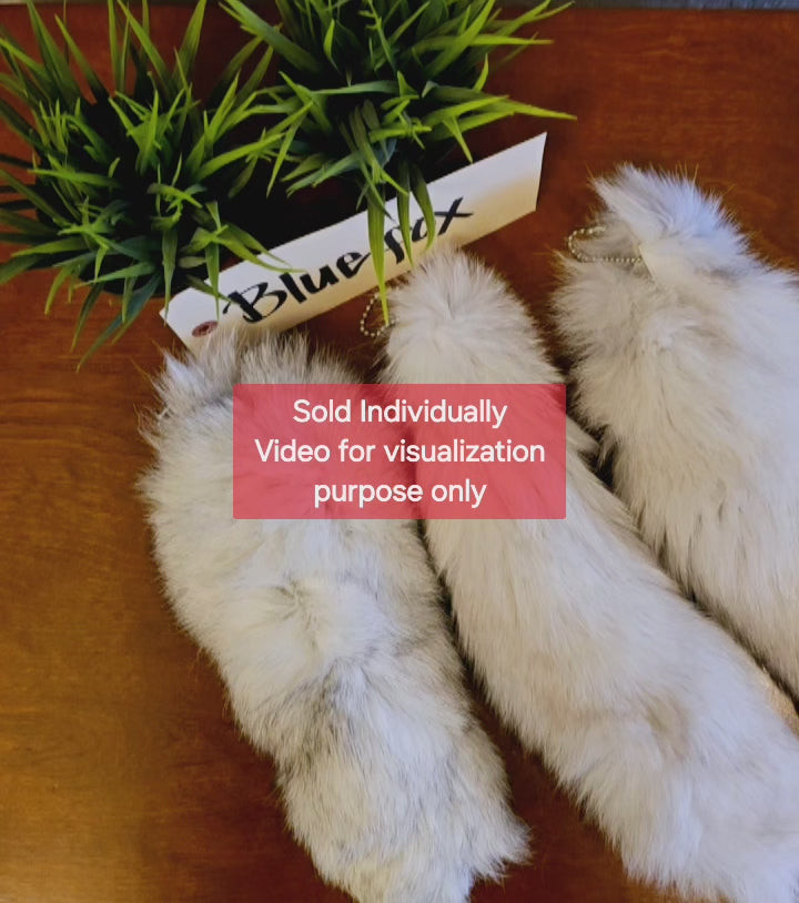 Load video: Natural Blue Fox Tail Keychain or Handbag Accessory, Taxidermy Accessory - Approx. 12.0&quot; long - LWBFOX