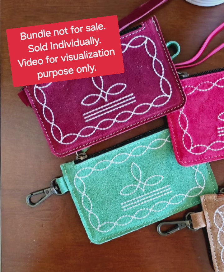Load video: Western Boot Stitch Leather Purse for Coins or Notes with Credit Card Holder